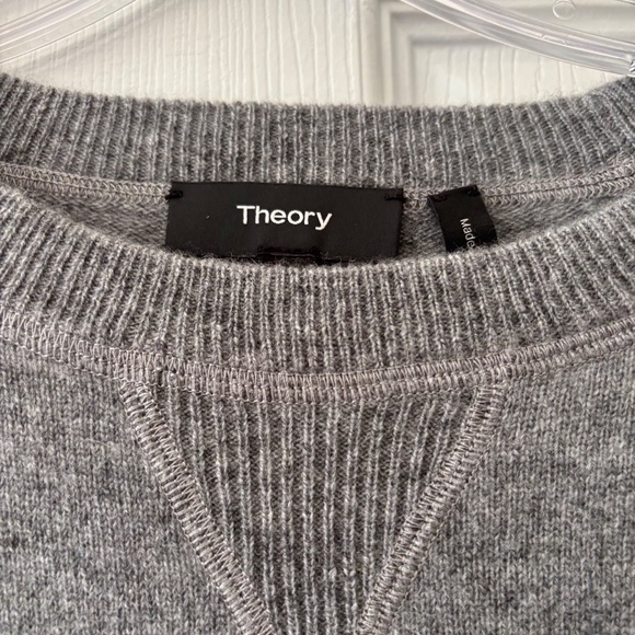 Theory Gray Athletic Stripe Crew Long Sleeve 100% Cashmere Sweater Size S - Picture 14 of 14